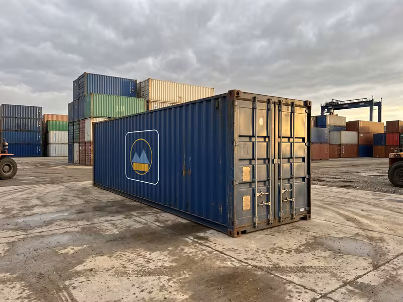 40ft High Cube Wind & Water Tight used shipping container at the Aurora, Colorado yard