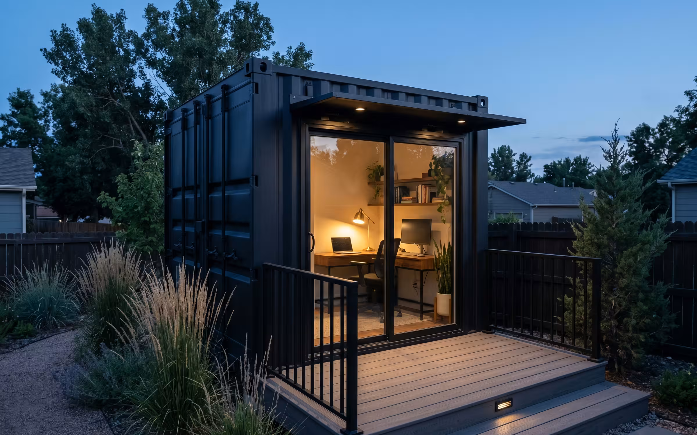 Backyard Office / Studio built from a shipping container in Aurora, Colorado