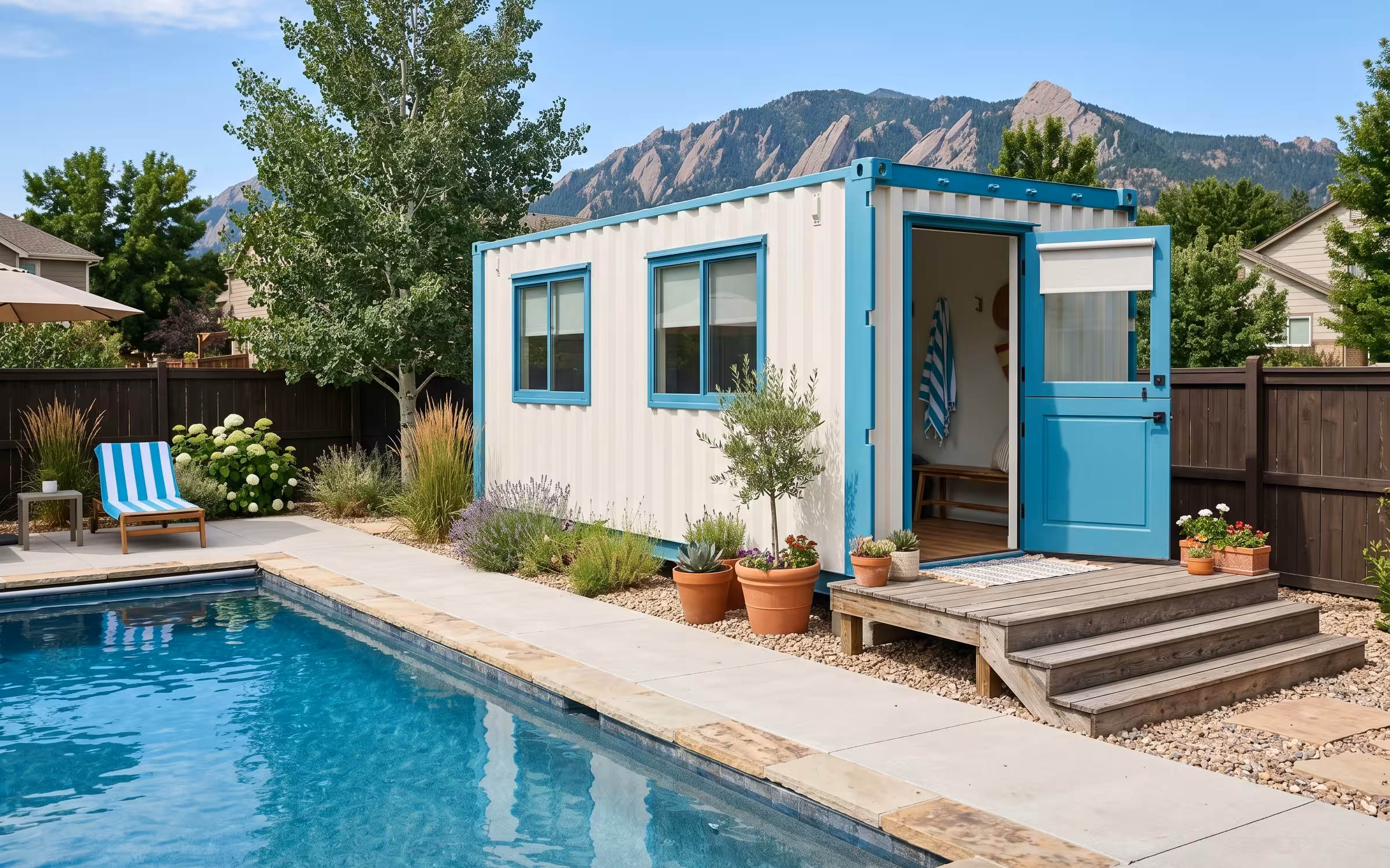 Pool House / Cabana built from a shipping container in Aurora, Colorado