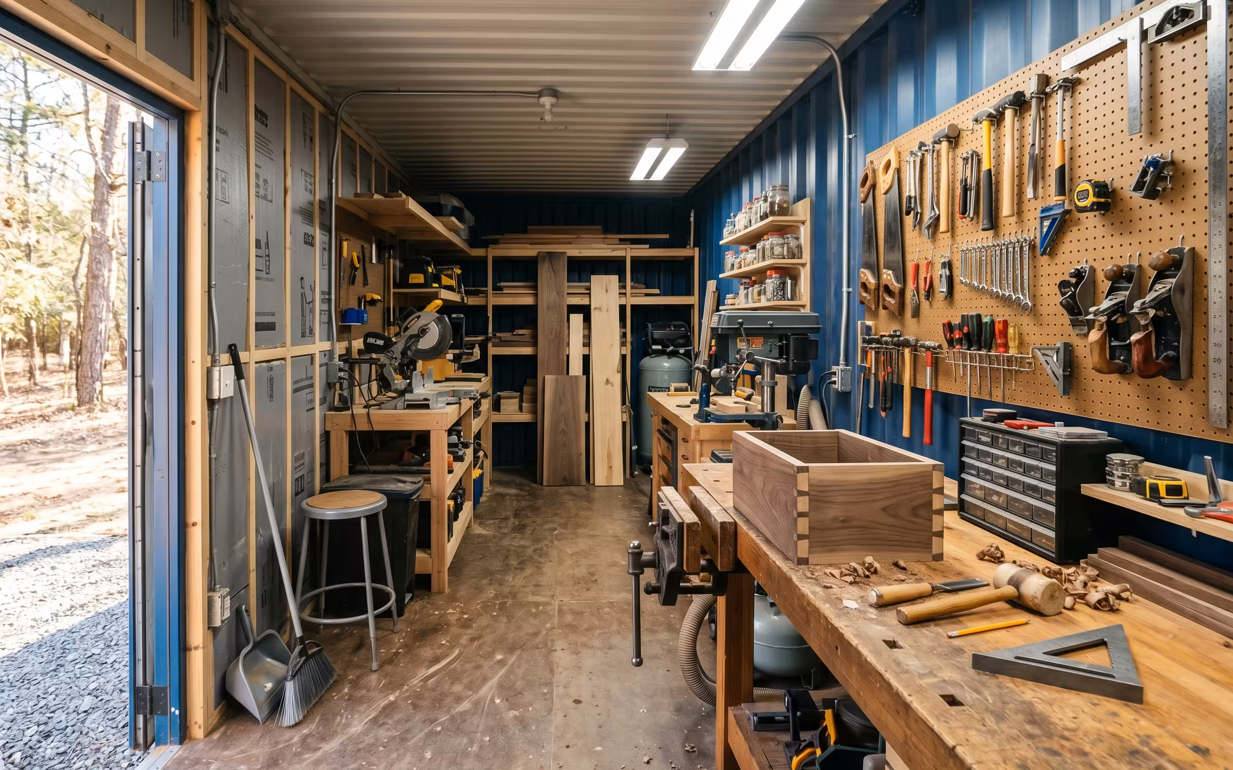 Workshop / Maker Space built from a shipping container in Aurora, Colorado